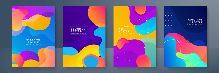 Creative colorful covers or posters set in trendy minimal gradient geometric style for background, corporate identity, branding, social media advertising, promo. Modern template with dynamic shapes