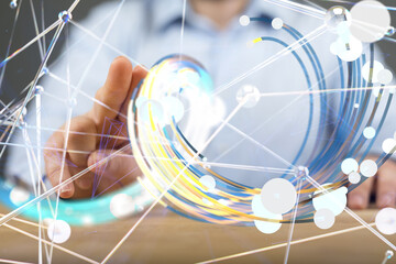 Digital cyberspace with particles and Digital data network connections concept.