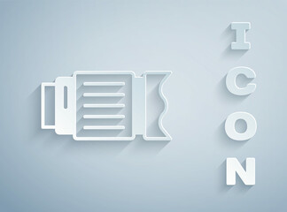 Paper cut Camera photo lens icon isolated on grey background. Paper art style. Vector