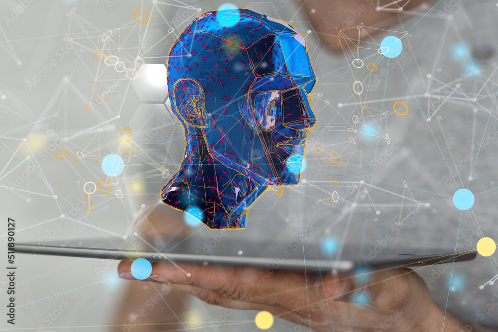 Poster human head and brain.deep learning , machine learning and artificial intelligence , ai technology,