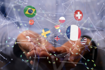 World map with all states and their flags,3d render.