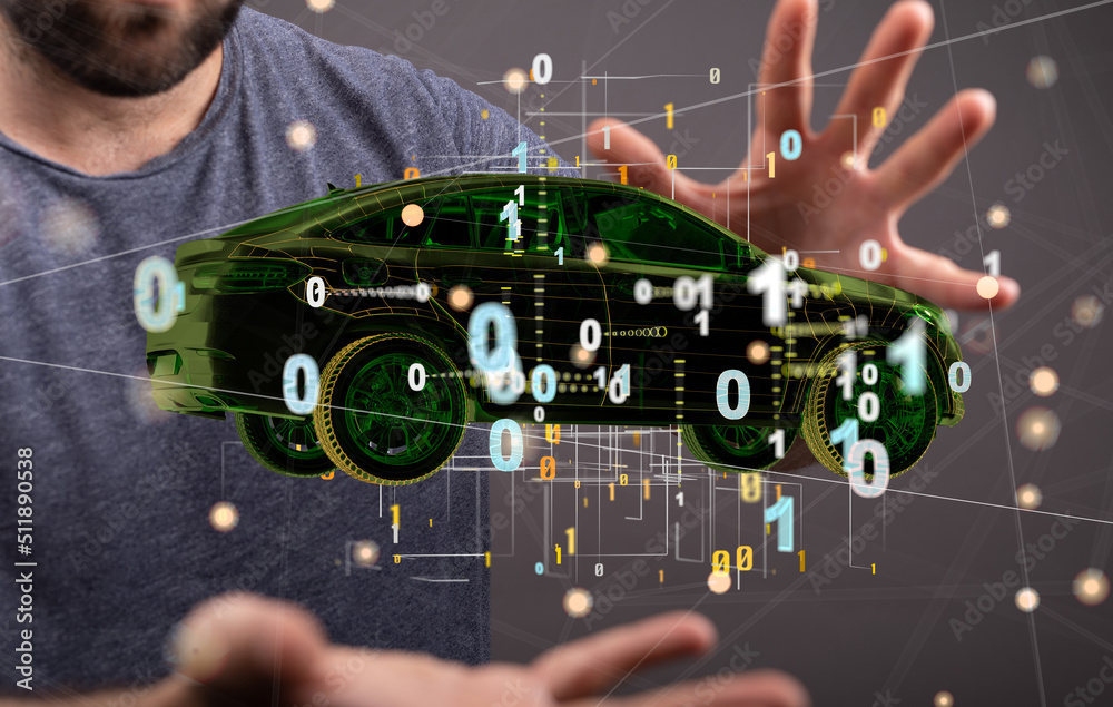 Poster Autonomous car with HUD graphic of Navigation system driving