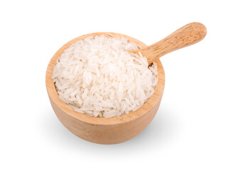 Fototapeta na wymiar rice in wood bowl isolated on white background