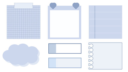 collection set of the cute blue planner template notepad, memo, paper, sticky note, reminder, and journal. cute, simple, and printable for your design