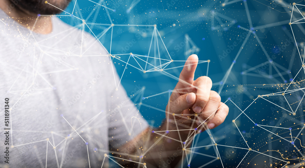 Aufkleber Global world network and telecommunication on earth cryptocurrency and blockchain and IoT