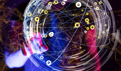 Global network. Blockchain. 3D illustration. Neural networks and artificial intelligence. Abstract