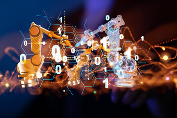 Neural network 3D illustration. Big data and cybersecurity