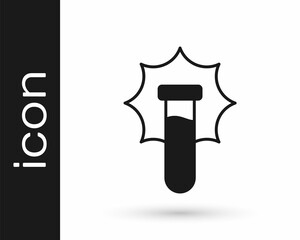 Black Chemical experiment, explosion in the flask icon isolated on white background. Chemical explosion in a test tube. Vector