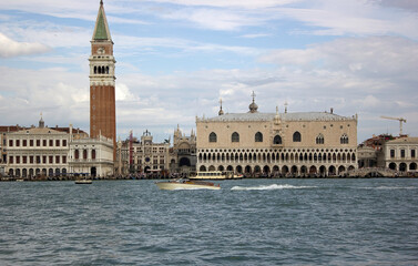 Venice, Italy: Famous city main attraction from a Sea viewpoint of Piazza San Marco and The Doge s...