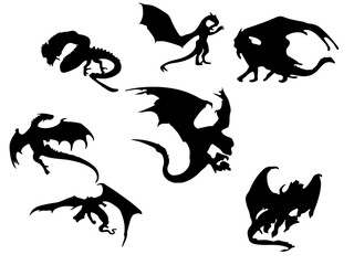 set of black and white dragons