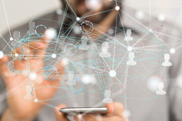 Global network. Blockchain. 3D illustration. Neural networks and artificial intelligence. Abstract