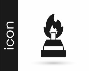 Black Alcohol or spirit burner icon isolated on white background. Chemical equipment. Vector