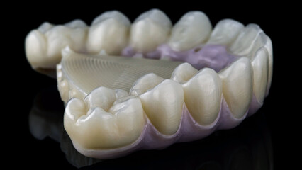 beautiful morphology of the upper jaw zircon prosthesis on a black background © Dental Pro Content