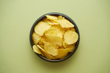 Top view of bowl with potato chips