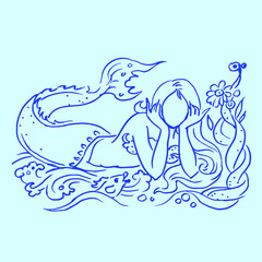 Mermaid lying on the waves vector for card illustration background