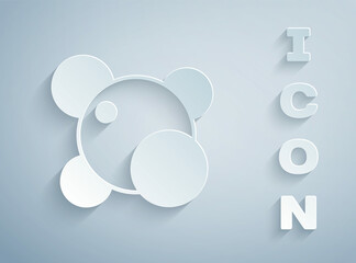 Paper cut Molecule icon isolated on grey background. Structure of molecules in chemistry, science teachers innovative educational poster. Paper art style. Vector