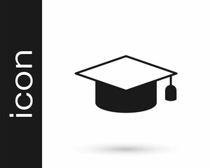 Black Graduation cap icon isolated on white background. Graduation hat with tassel icon. Vector