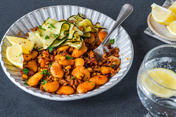 Smoky vegan grains with courgette and butter beans