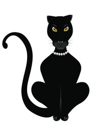 Black panther with a pearl necklace around his neck on a white background.