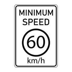 Safety car driving rules. Minimum following distance between vehicles traffic. Minimum speed 60 kmh sign. EPS10