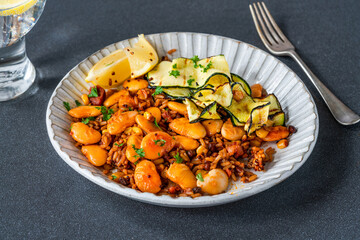 Smoky vegan grains with courgette and butter beans