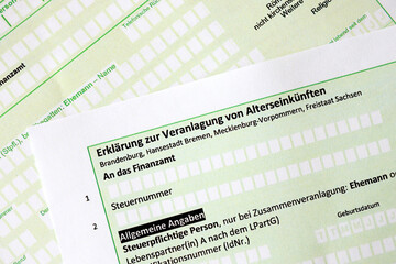 German statement on the assessment of retirement income close up. The concept of taxation and...