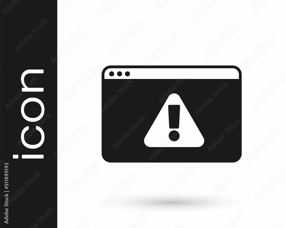 Poster black browser with exclamation mark icon isolated on white background. alert message smartphone noti