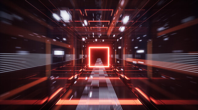 Digital cyberspace, sci-fi concept tunnel, 3d rendering.