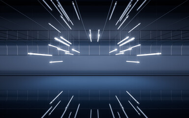 Dark room with lamp lighting illumination, 3d rendering.