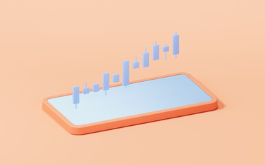 Bar graph with growth trend, 3d rendering.