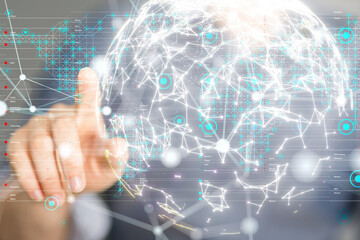 Neural network 3D illustration. Big data and cybersecurity