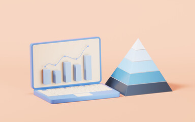 Bar graph with growth trend, 3d rendering.