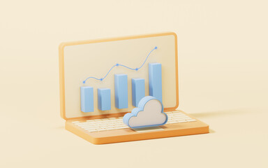 Bar graph with growth trend, 3d rendering.