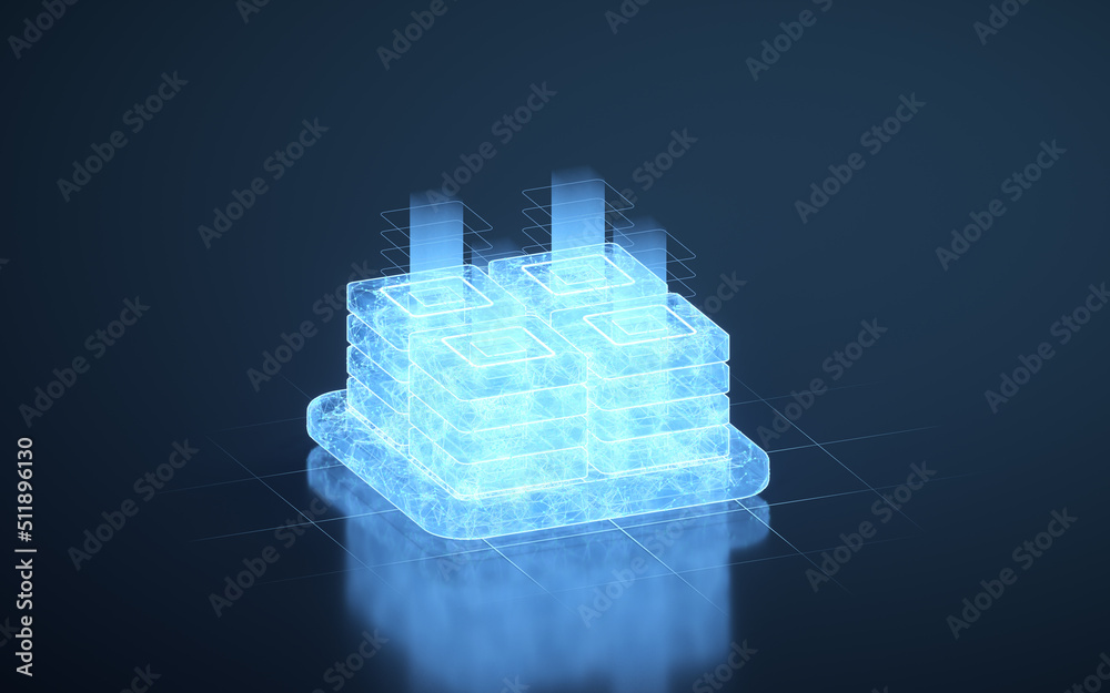 Sticker Server equipment with data line effect, 3d rendering.