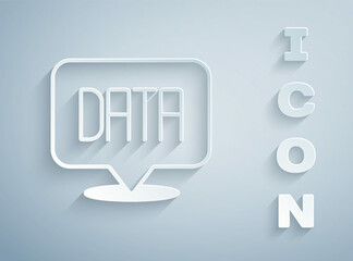 Paper cut Data analysis icon isolated on grey background. Business data analysis process, statistics. Charts and diagrams. Paper art style. Vector