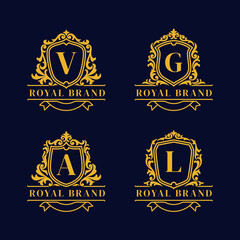 Set Hand Drawn Victorian Ornament Frames Vintage Luxury Logo Badge