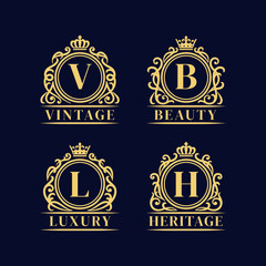 Set Hand Drawn Victorian Ornament Frames Vintage Luxury Logo Badge
