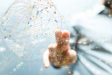 abstract lines with dots over dark background.