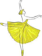 Vector illustration with gold ballerina tutu dance ballet on white background.  - obrazy, fototapety, plakaty