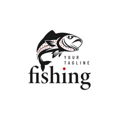 Salmon fish, fishing logo design Sports fishing logo template Fishing fish design logo