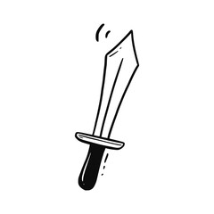 Sword hand drawn doodle element. Sketch line style sword. Vector illustration isolated.