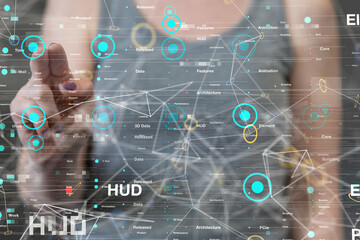 Neural network 3D illustration. Big data and cybersecurity