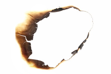 Burnt hole of paper, texture and background, clipping  - obrazy, fototapety, plakaty