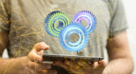 gear system data. Connecting lines and dots.Big data visualization