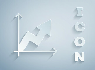 Paper cut Financial growth increase icon isolated on grey background. Increasing revenue. Paper art style. Vector