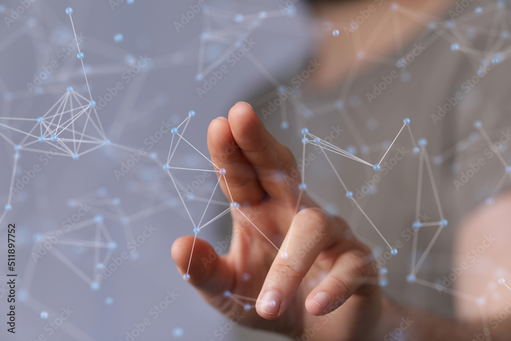 Poster Neural network concept. Connected cells with links.
