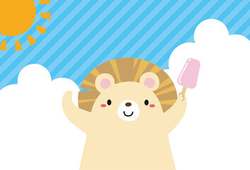 白くまと青空の暑中見舞いカード/横06・文字なし