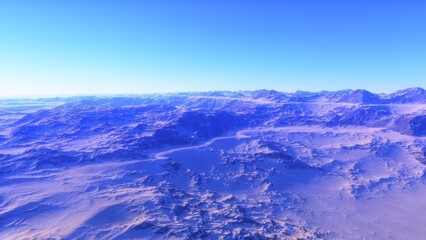 Fototapeta premium Mars like red planet, with arid landscape, rocky hills and mountains, for space exploration and science fiction backgrounds. 