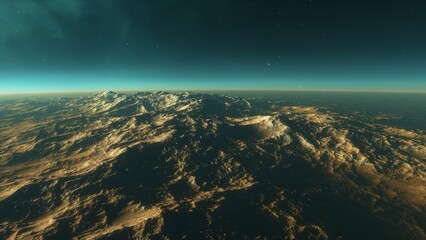 Mars like red planet, with arid landscape, rocky hills and mountains, for space exploration and science fiction backgrounds.
