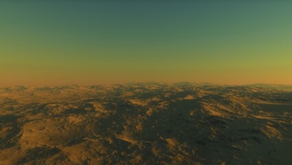 Mars like red planet, with arid landscape, rocky hills and mountains, for space exploration and science fiction backgrounds.
